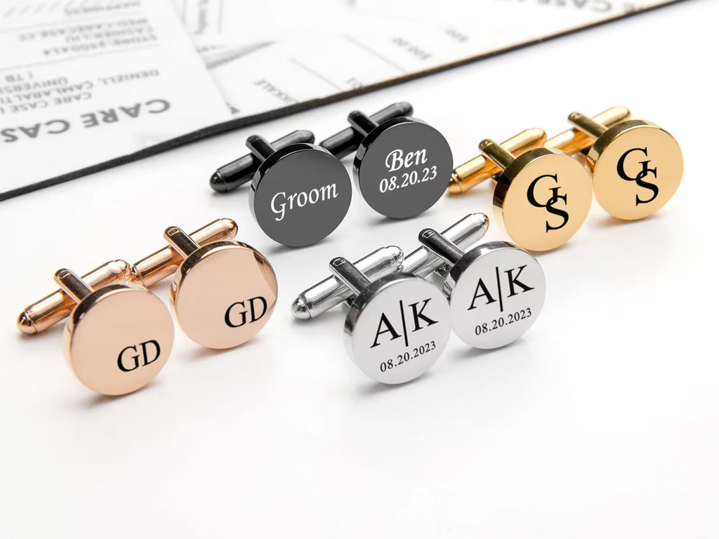Custom Engraved Cufflinks for Men (Groom / Groomsmen / Husband / Dad)